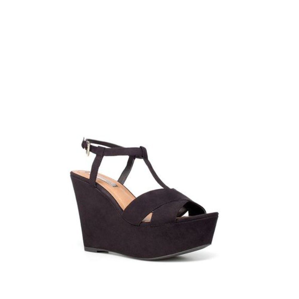 Zara Trafaluc Black Ankle T Strap Platform Wedges - Flatform Size 6